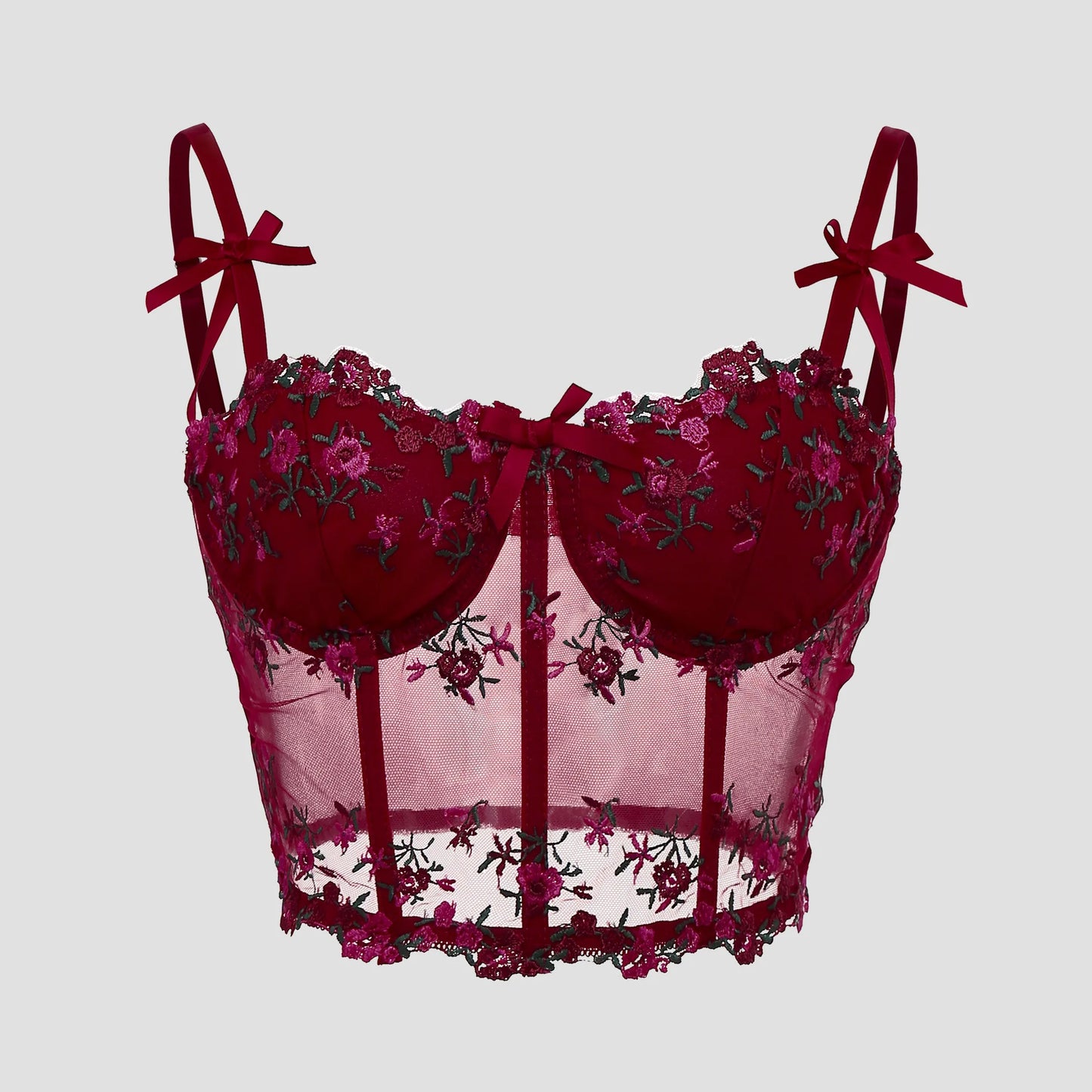 Mariet Lace Floral Embroidery Bow Corset