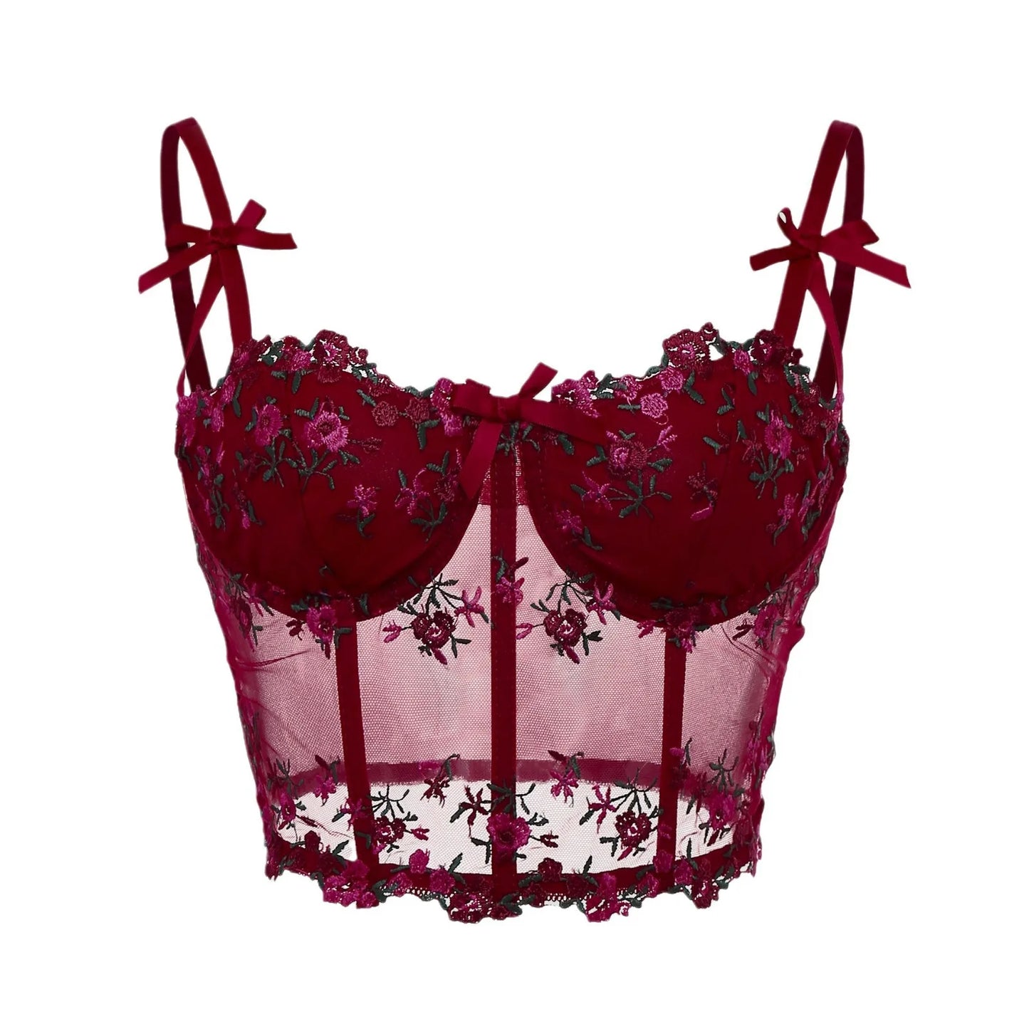 Mariet Lace Floral Embroidery Bow Corset