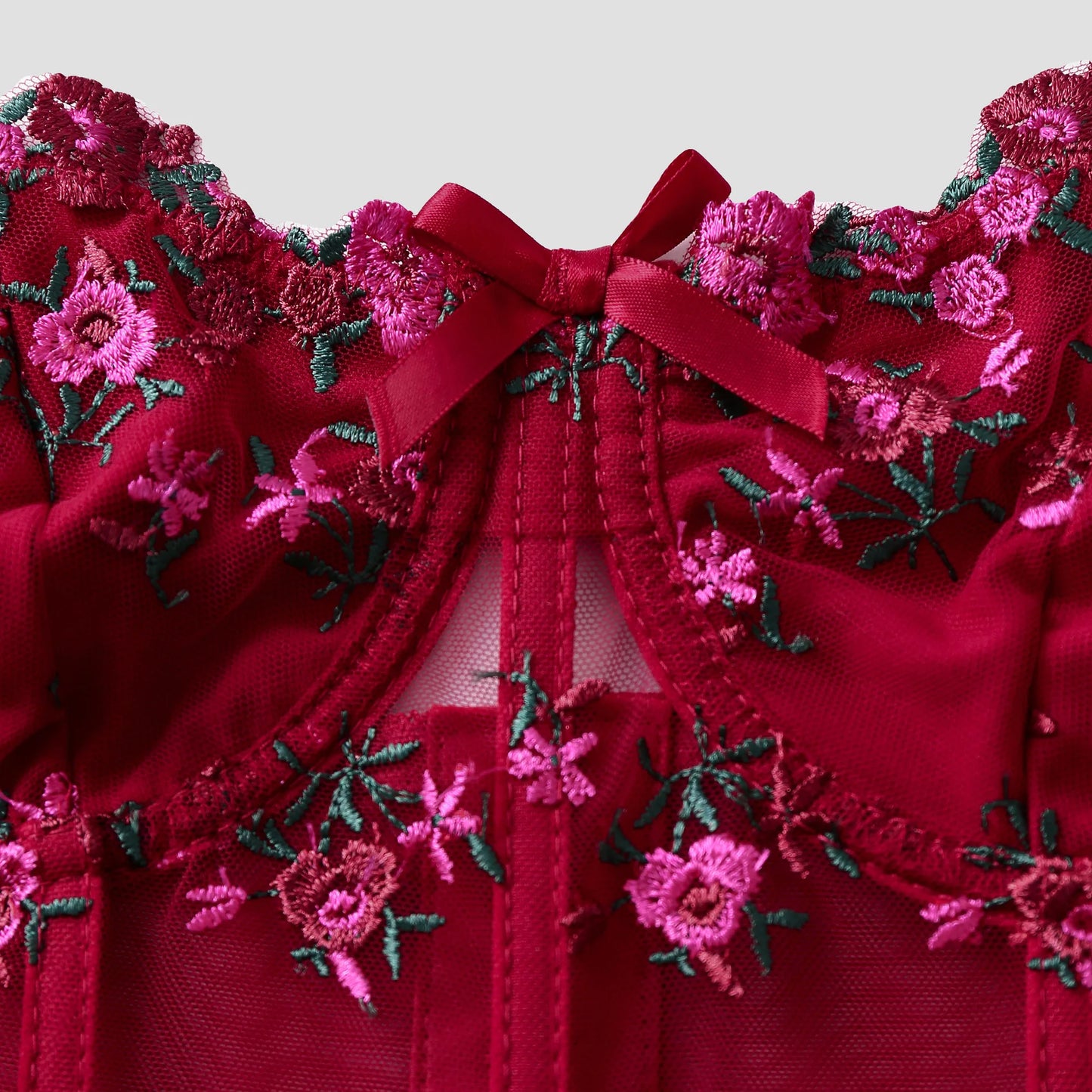 Mariet Lace Floral Embroidery Bow Corset
