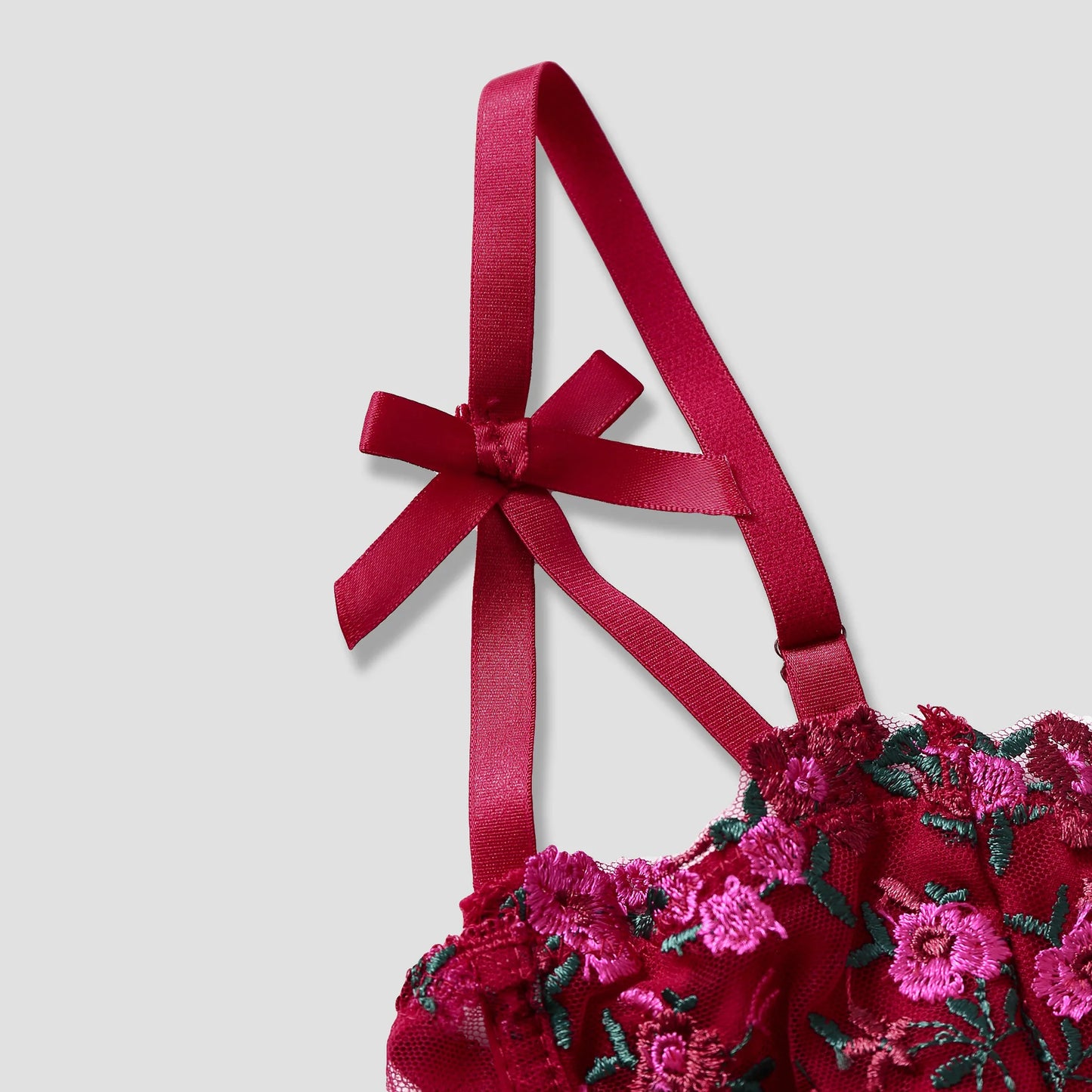 Mariet Lace Floral Embroidery Bow Corset