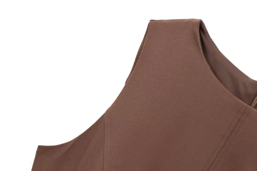 Roses Brown Sleeveless Dress