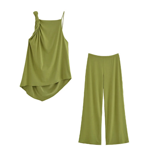 Amber Green Top and Pants Suit