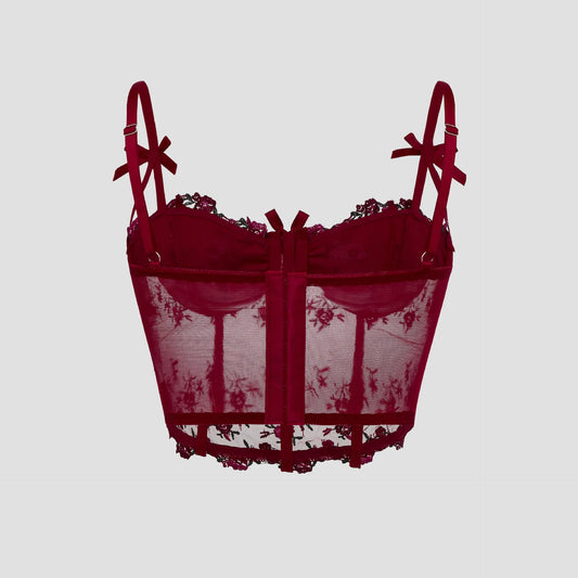 Mariet Lace Floral Embroidery Bow Corset