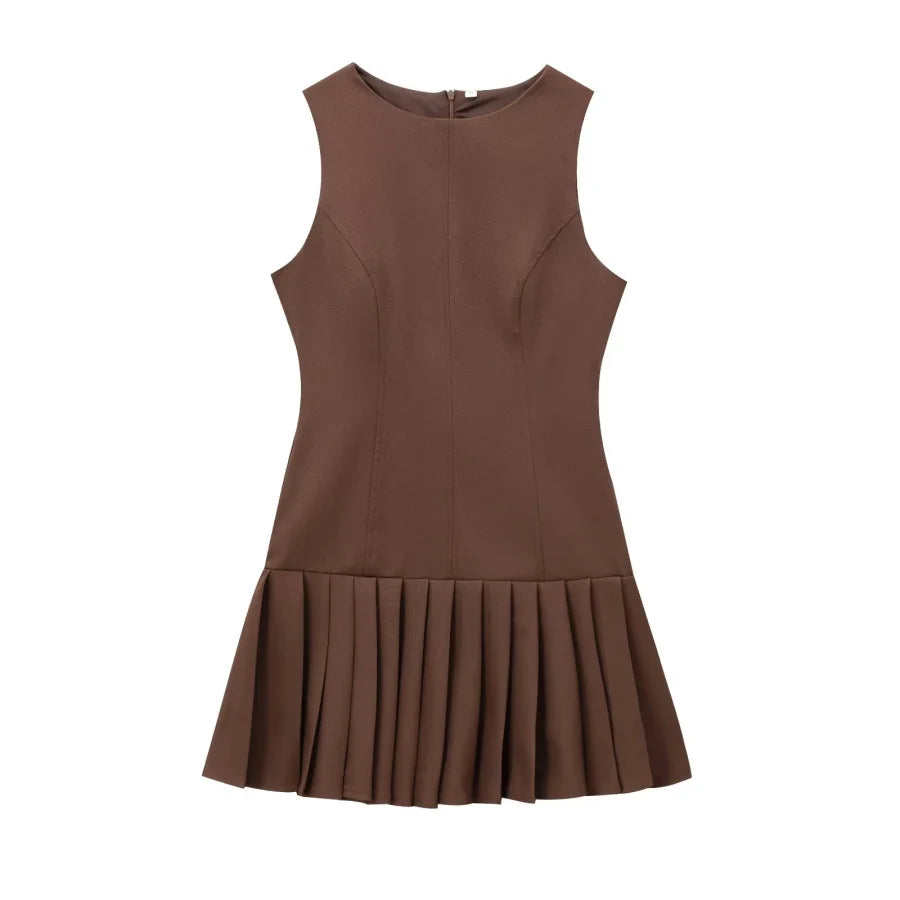 Roses Brown Sleeveless Dress