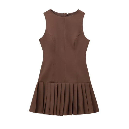 Roses Brown Sleeveless Dress