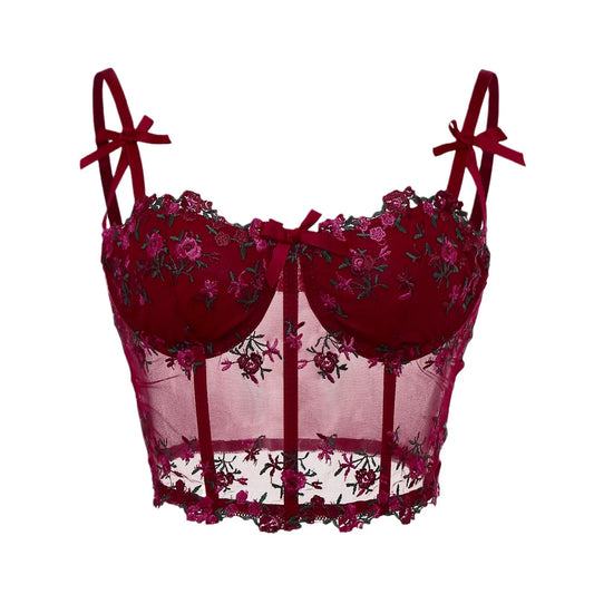 Mariet Lace Floral Embroidery Bow Corset