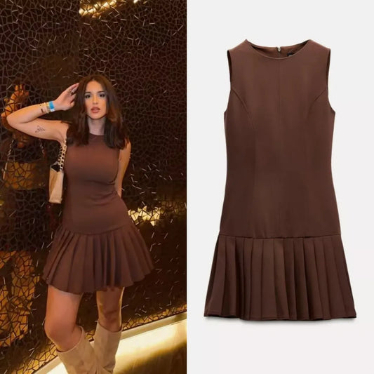 Roses Brown Sleeveless Dress