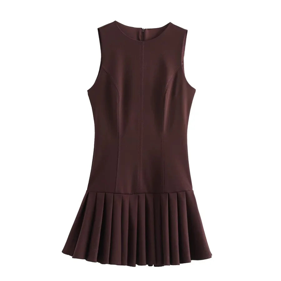 Roses Brown Sleeveless Dress