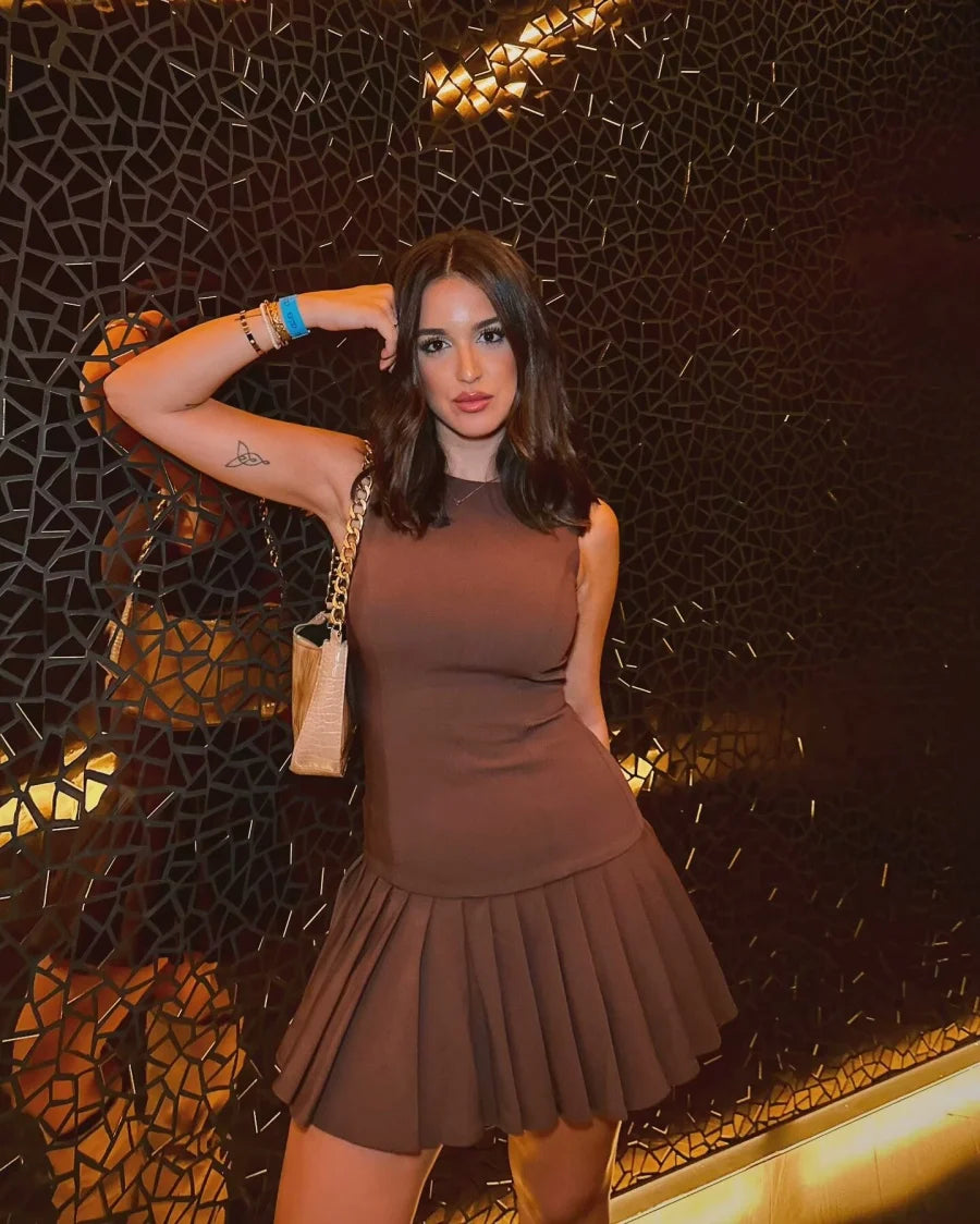 Roses Brown Sleeveless Dress
