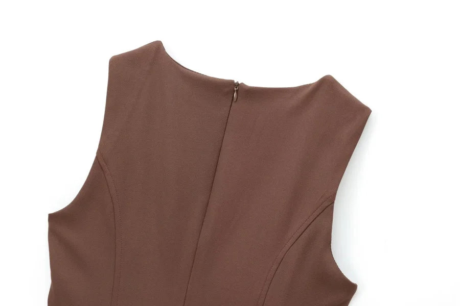 Roses Brown Sleeveless Dress