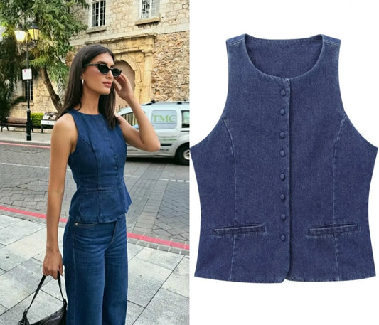 Nikki Sleeveless Denim Top