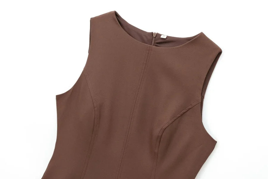 Roses Brown Sleeveless Dress